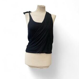 Stella McCartney early 2000s Black Cotton Draped tank top with hoodie
